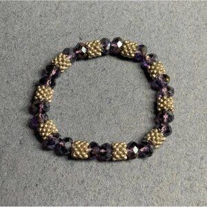 Slinky Beaded Stretch Bracelet 7 In Faceted Purple Silver Spacers Elegant Retro